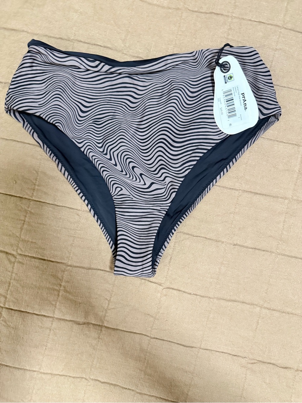 Prana Navy and Light Gray Wavy-Stripe High-Rise Bikini Bottom